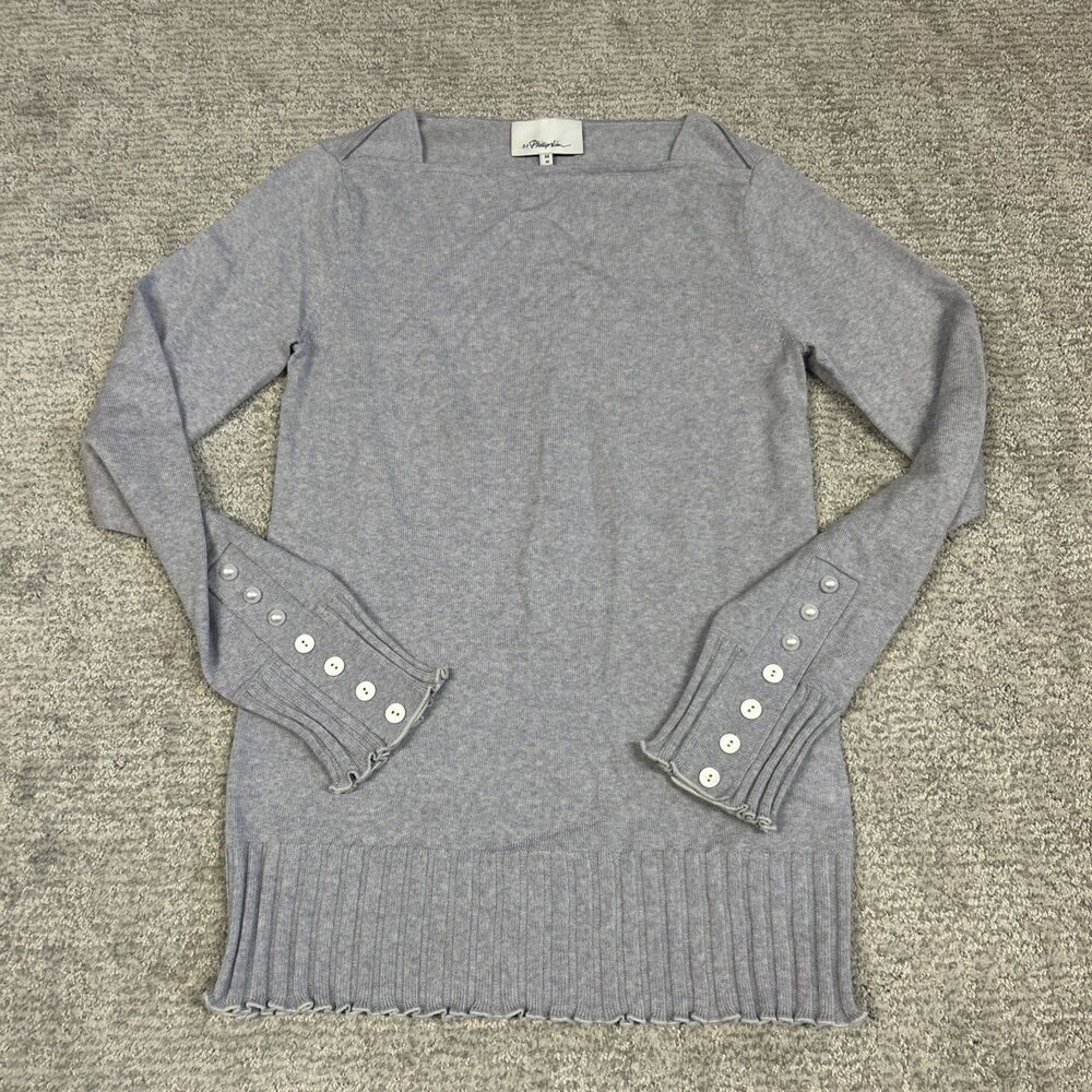 3.1 Phillip Lim Sweater Womens Medium Wool Gray Sleeve Detail Lettuce Hem Soft